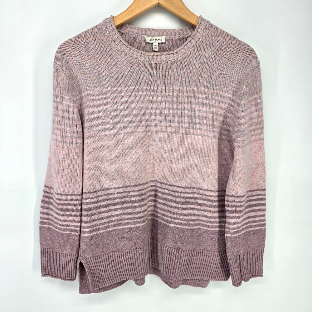 Ella Moss Sweater Womens XS Pink Striped Space Dye Knit Crew Neck Pullover 7697